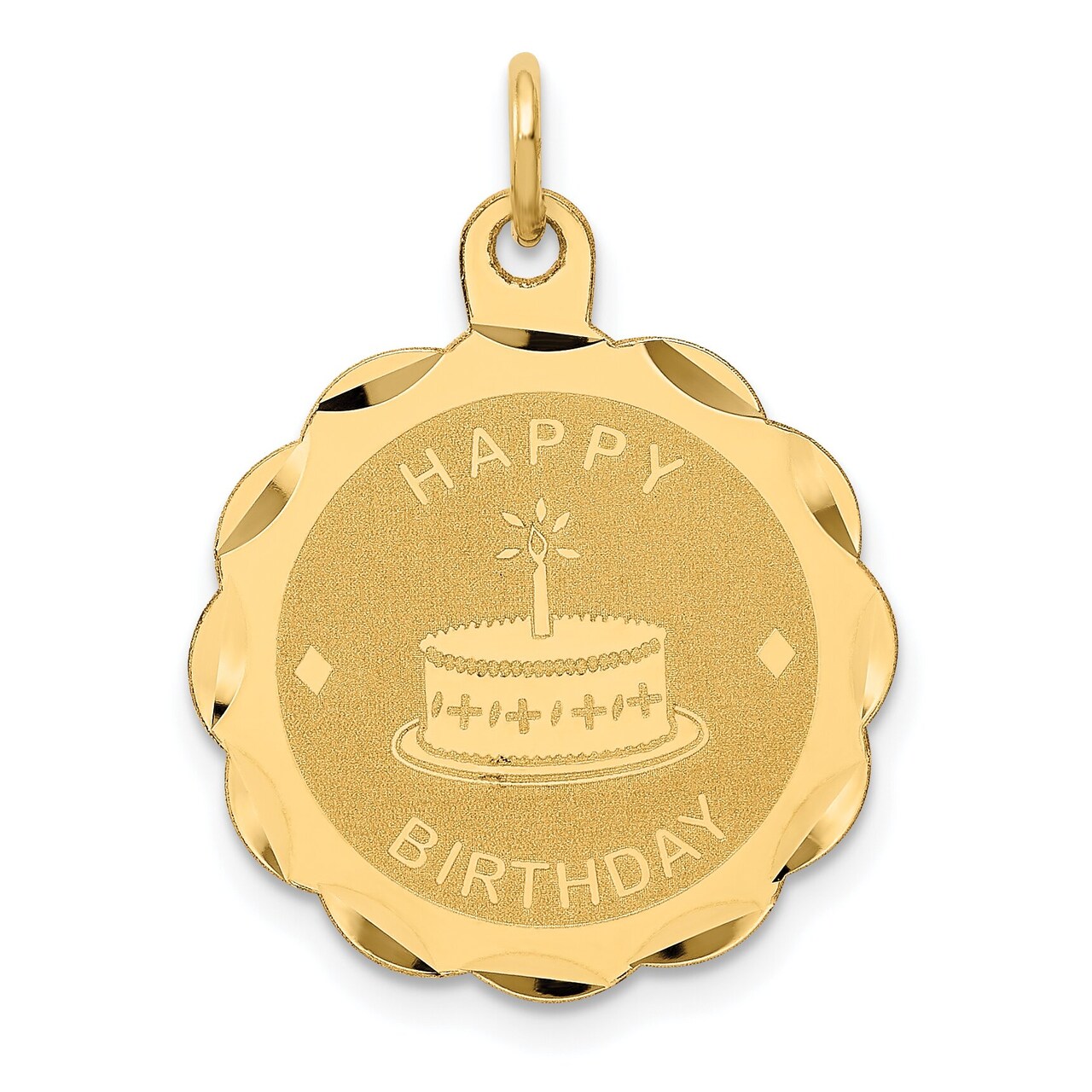 14K Gold Happy Birthday Cake Disc Charm Pendant Jewelry 26mm x 19mm